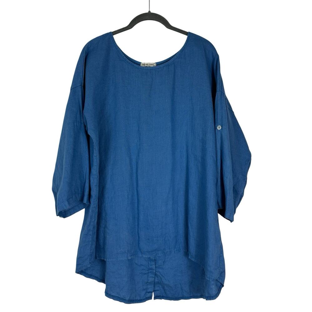 Terzo Millennio Linen Top Large Oversized Blue Lagenlook Artsy Minimalist Italy